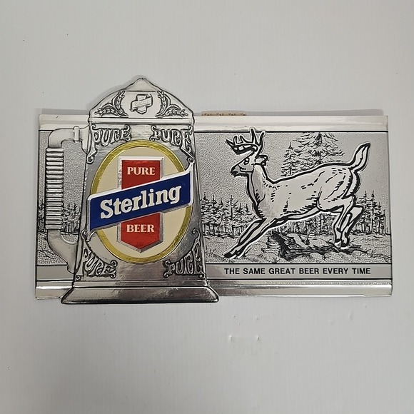 1974 STERLING Pure Beer Buck Deer Embosograph Metallic Sign Heileman Brewing